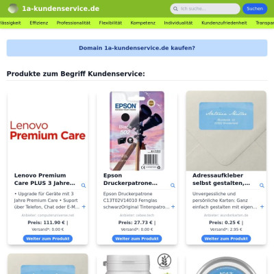 Screenshot 1a-kundenservice.de