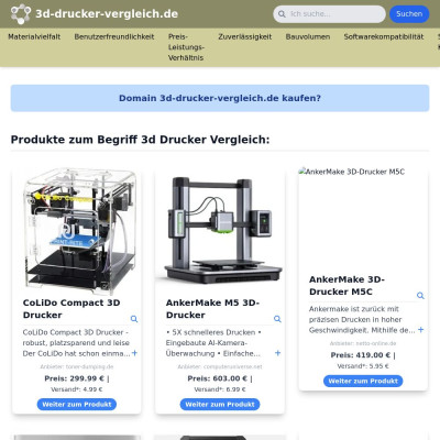 Screenshot 3d-drucker-vergleich.de