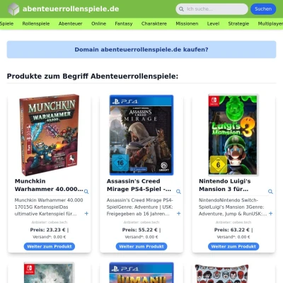 Screenshot abenteuerrollenspiele.de