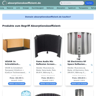 Screenshot absorptionskoeffizient.de