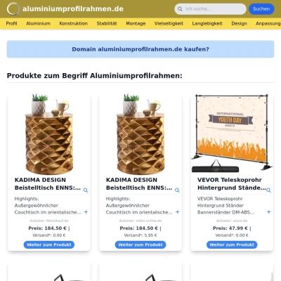 Screenshot aluminiumprofilrahmen.de