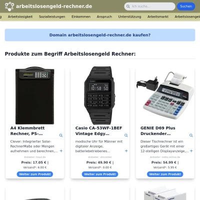 Screenshot arbeitslosengeld-rechner.de