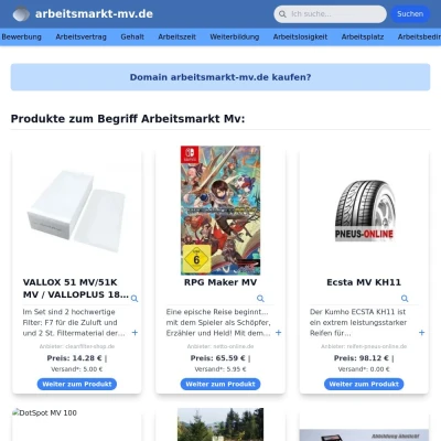 Screenshot arbeitsmarkt-mv.de