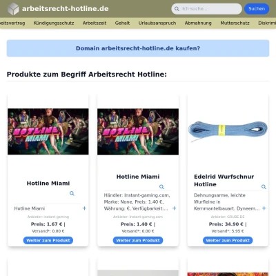 Screenshot arbeitsrecht-hotline.de