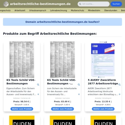 Screenshot arbeitsrechtliche-bestimmungen.de