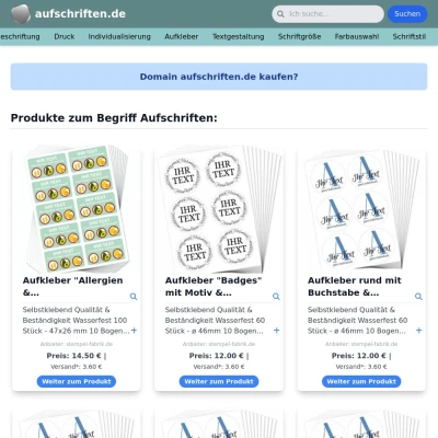 Screenshot aufschriften.de