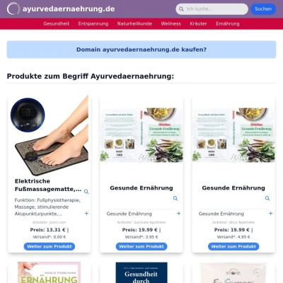 Screenshot ayurvedaernaehrung.de