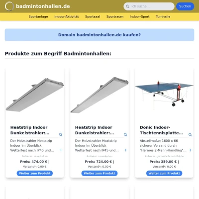 Screenshot badmintonhallen.de