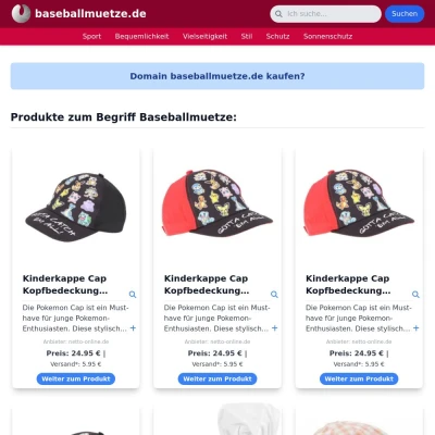 Screenshot baseballmuetze.de