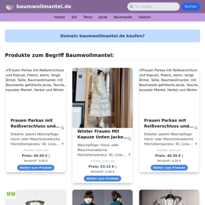 Screenshot baumwollmantel.de