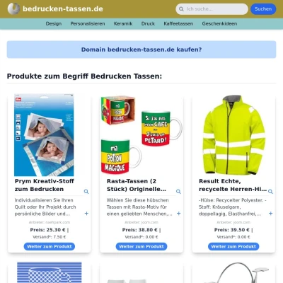 Screenshot bedrucken-tassen.de