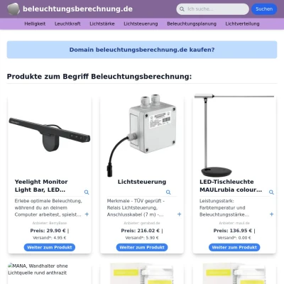 Screenshot beleuchtungsberechnung.de