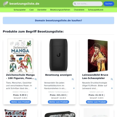 Screenshot besetzungsliste.de