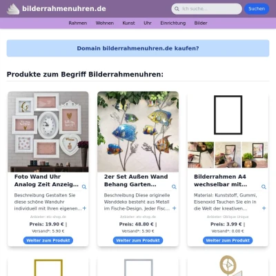 Screenshot bilderrahmenuhren.de