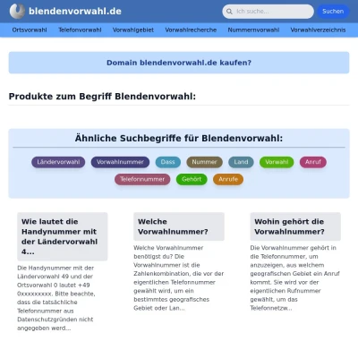 Screenshot blendenvorwahl.de