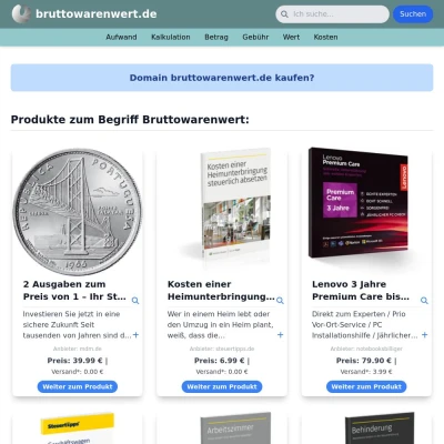 Screenshot bruttowarenwert.de