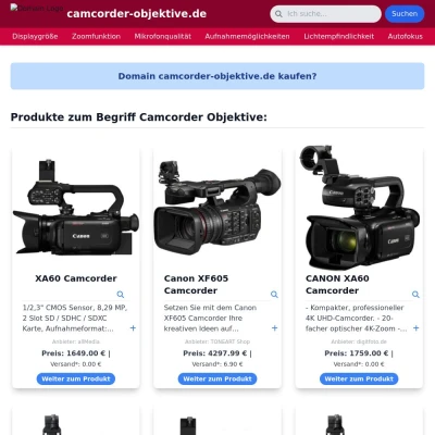 Screenshot camcorder-objektive.de