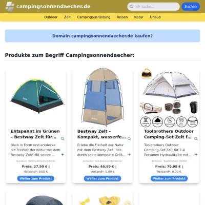 Screenshot campingsonnendaecher.de