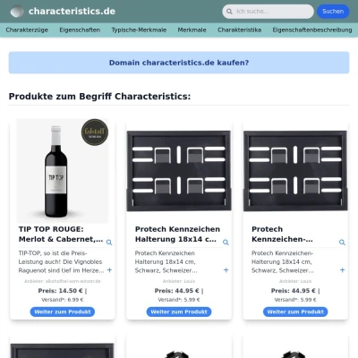 Screenshot characteristics.de