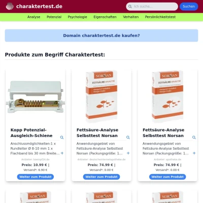 Screenshot charaktertest.de