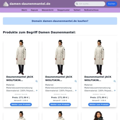Screenshot damen-daunenmantel.de