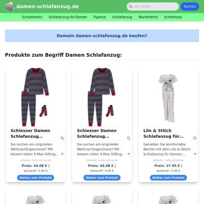 Screenshot damen-schlafanzug.de
