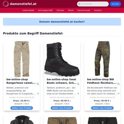 Screenshot damenstiefel.at