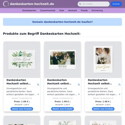 Screenshot dankeskarten-hochzeit.de