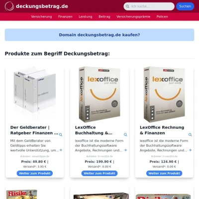 Screenshot deckungsbetrag.de