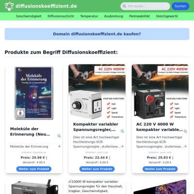 Screenshot diffusionskoeffizient.de