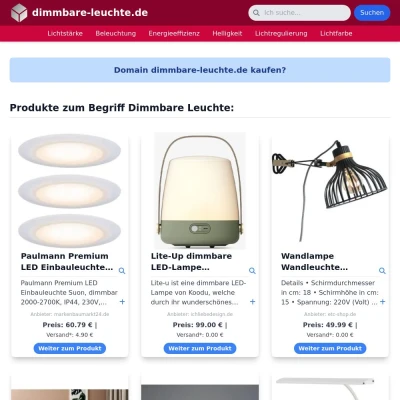 Screenshot dimmbare-leuchte.de