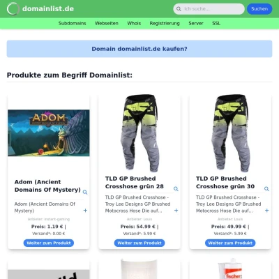 Screenshot domainlist.de