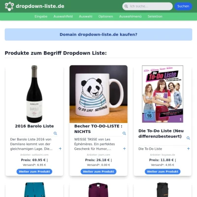 Screenshot dropdown-liste.de