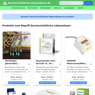 Screenshot durchschnittliche-lebensdauer.de