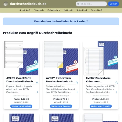 Screenshot durchschreibebuch.de