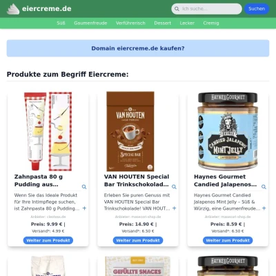 Screenshot eiercreme.de