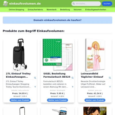 Screenshot einkaufsvolumen.de