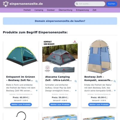 Screenshot einpersonenzelte.de