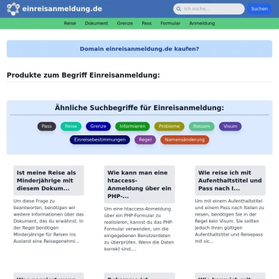 Screenshot einreisanmeldung.de