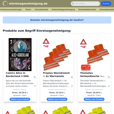 Screenshot einreisegenehmigung.de