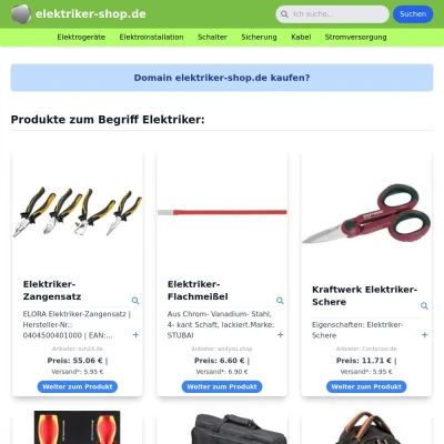 Screenshot elektriker-shop.de