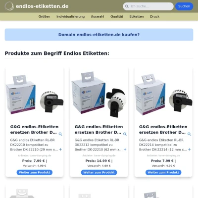 Screenshot endlos-etiketten.de