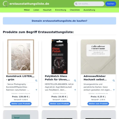 Screenshot erstausstattungsliste.de