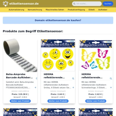 Screenshot etikettensensor.de