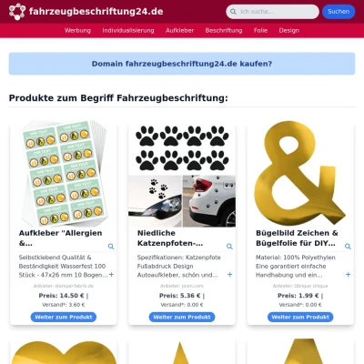 Screenshot fahrzeugbeschriftung24.de