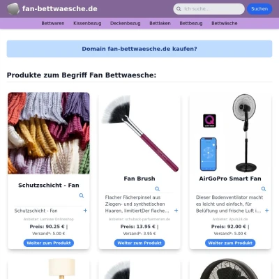 Screenshot fan-bettwaesche.de