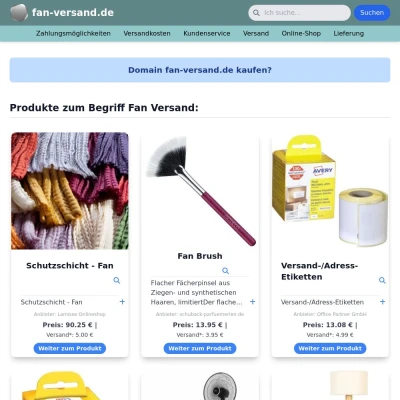 Screenshot fan-versand.de