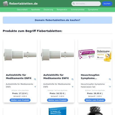 Screenshot fiebertabletten.de