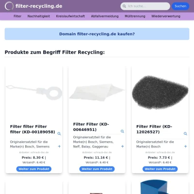 Screenshot filter-recycling.de