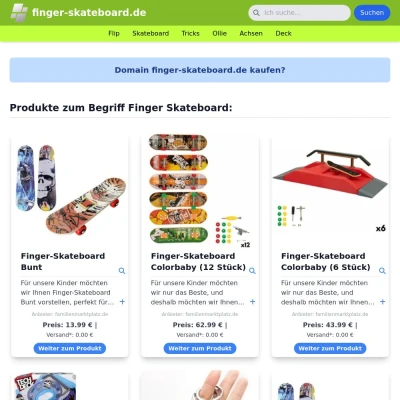 Screenshot finger-skateboard.de